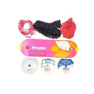 Vintage Assorted Lace Ribbon Bundle Lot Wrights Offray Trim Spools Satin Black